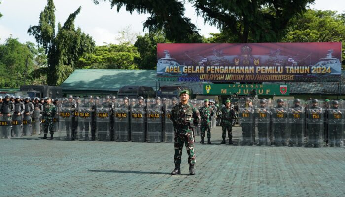 Siap Sukseskan Pemilu 2024 Aman dan Damai, Pangdam XIV/Hsn Memimpin Apel Gelar Pengamanan Pemilu Tahun 2024 Secara Serentak di Wilayah Kodam XIV/Hsn